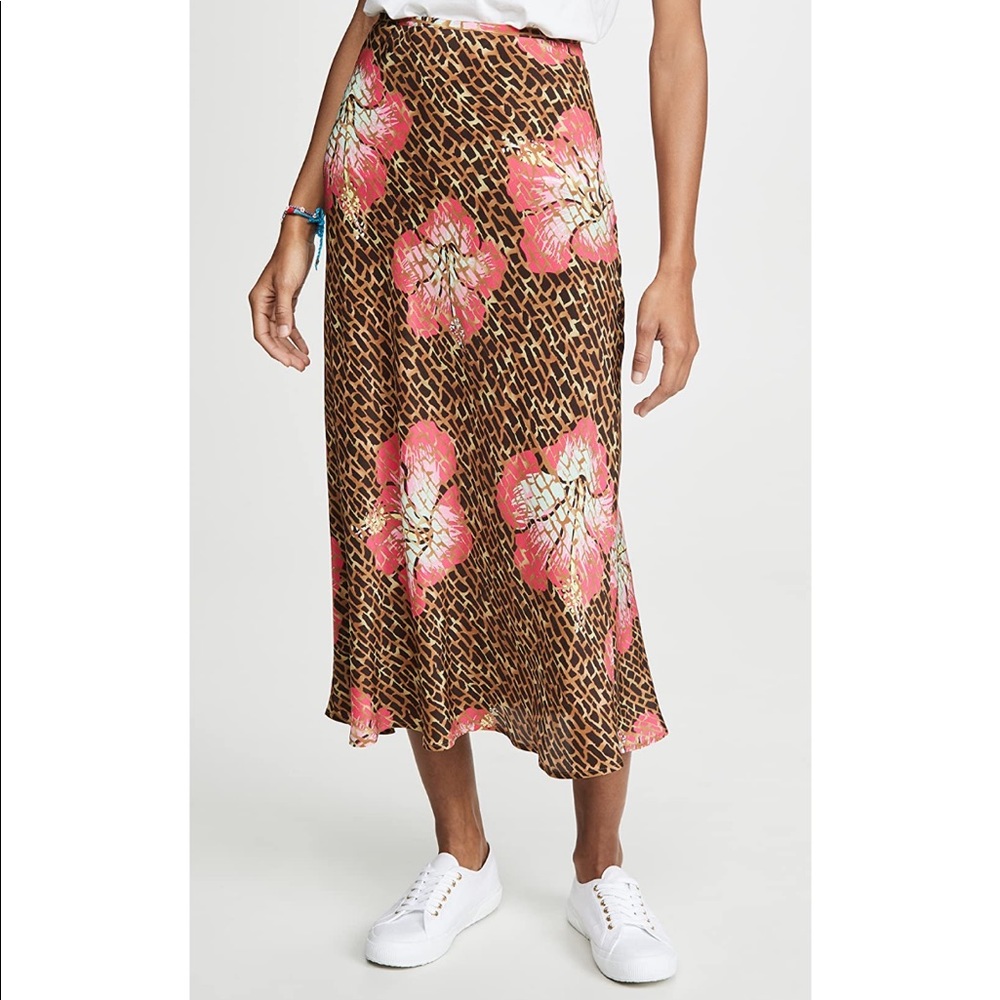 Rixo Kelly Leopard And Floral Print Midi Skirt